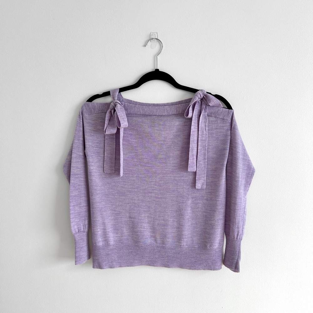 J. Crew Cold Shoulder Sweater Merino Wool Lilac Purple with Bows Size XS